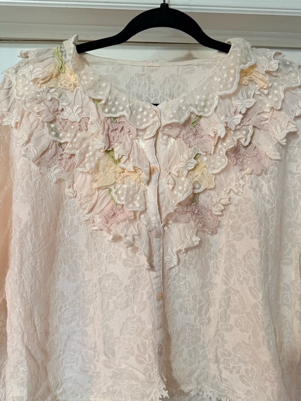 Pastel Lace Ruffle Blouse - Cream - Picture 10 of 12